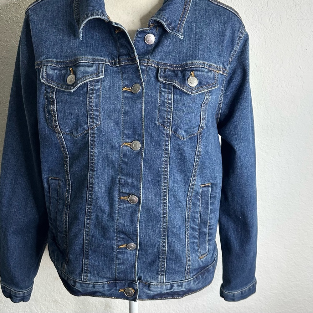 Time and True Classic Blue Denim Jean Jacket Size Large 12-14 100% Cotton - Picture 4 of 11